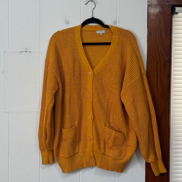 Qualfort Mustard Yellow Fisherman Chunky Cardigan Sweater XL - Picture 2 of 5